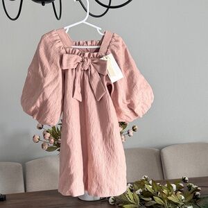 Zara Girls Pink Puff-Sleeve Bow Front Dress